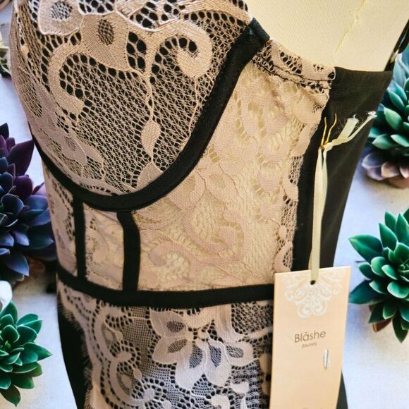 Blashe Black & Pink Lace Bustier Mini Dress – Curve-Hugging – Size L – NWT - Picture 11 of 15